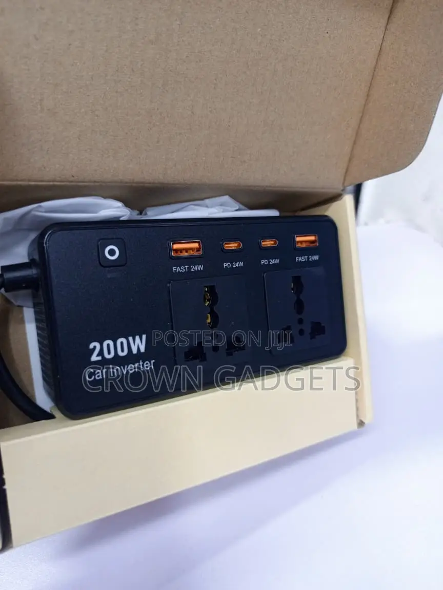 200W Fast Charging Car Inverter Dual AC USB Type-C Adapter