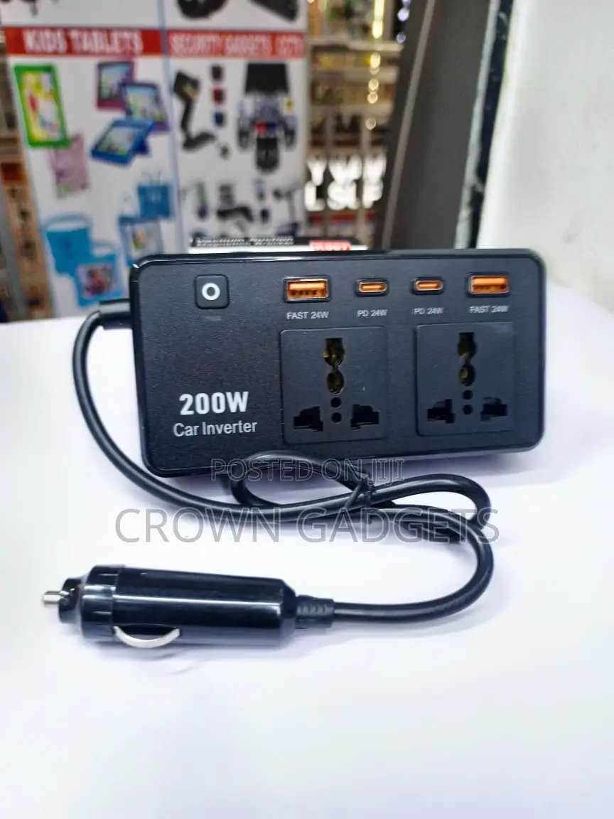 Portable 200W Car Power Inverter Dual AC Fast Charging Hub