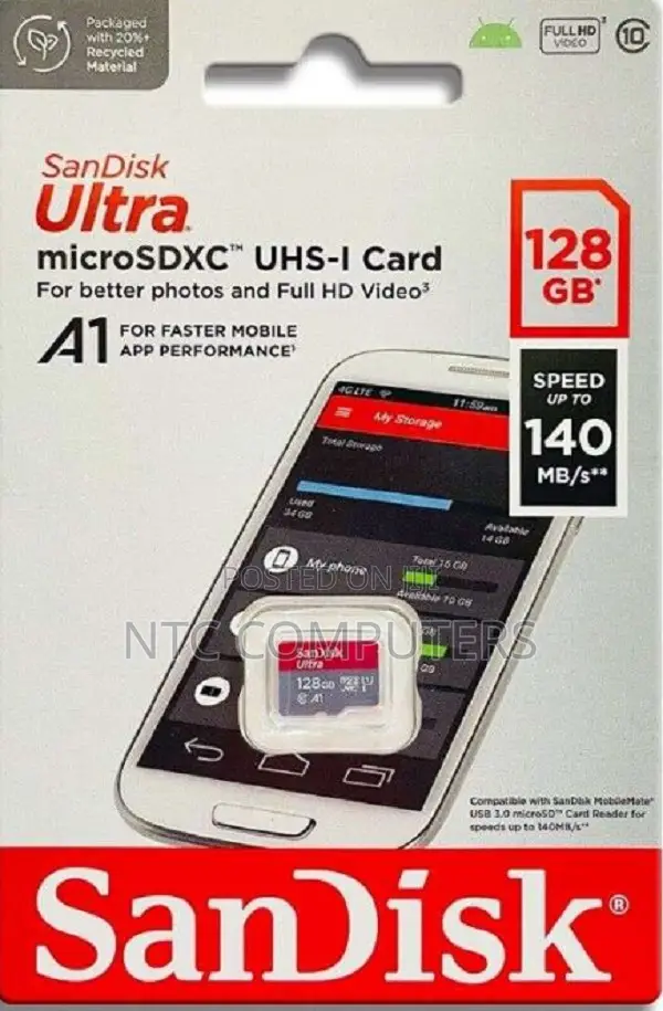 SanDisk Ultra 128GB microSDXC Up to 140mb/S Read A1 Performance Class