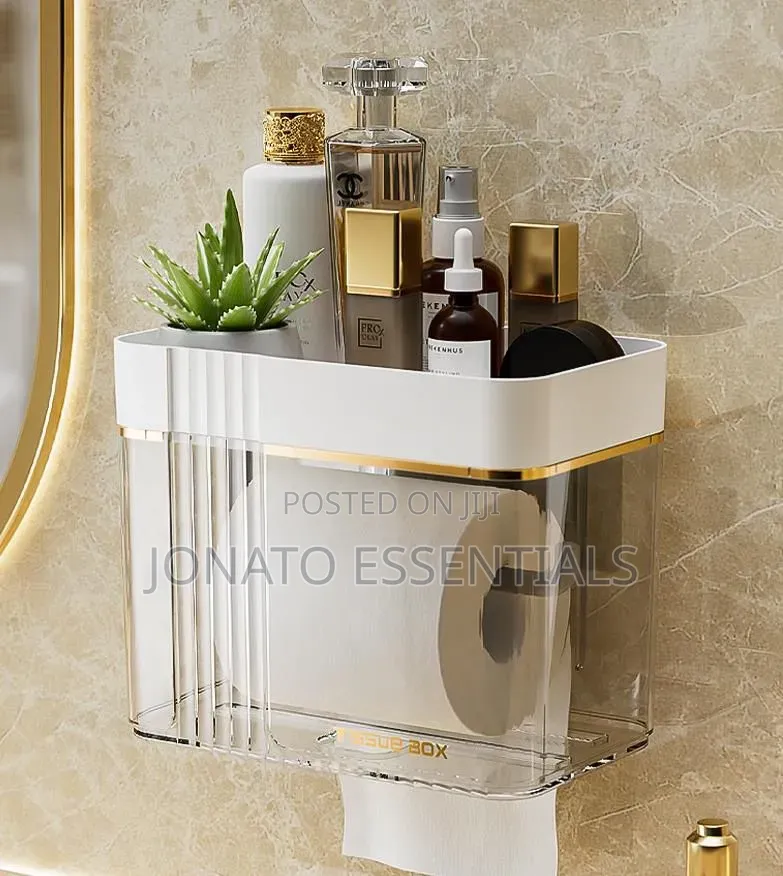 Premium Bathroom Tissue Box Holder With Storage Shelf Waterproof