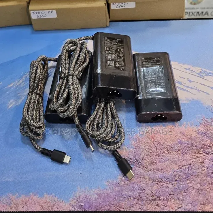 65W HP Branded USB-C Laptop Charger With a Durable Braided Cable.