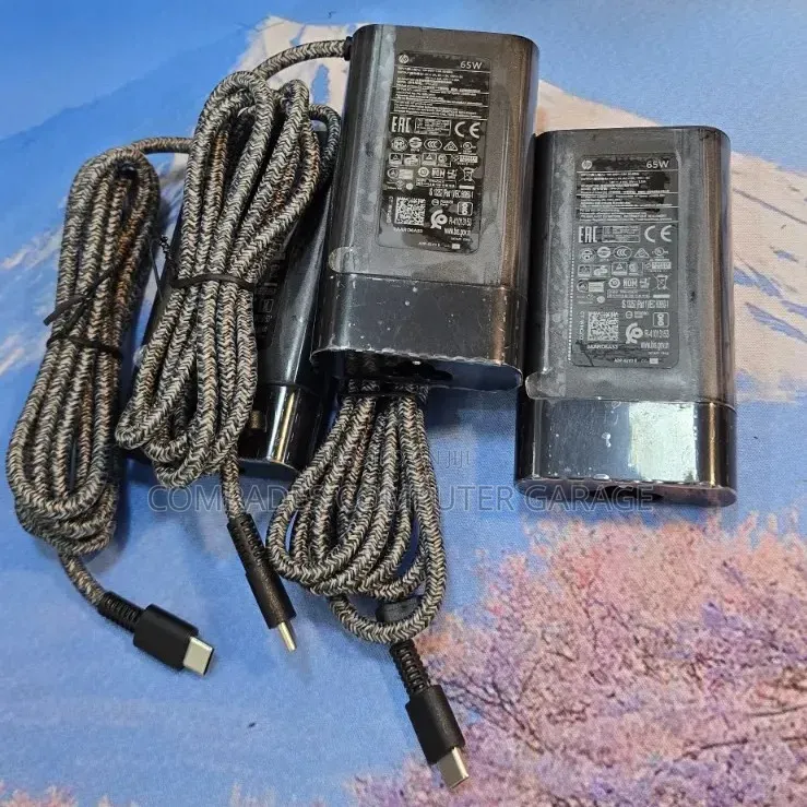 65W HP Branded USB-C Laptop Charger With a Durable Braided Cable.