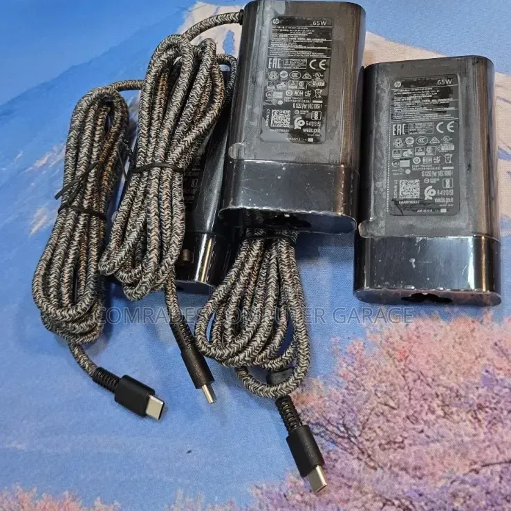 65W HP Branded USB-C Laptop Charger With a Durable Braided Cable.