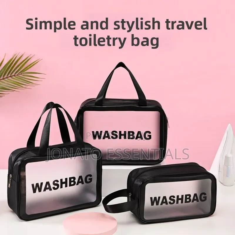 3 Piece Transparent Travel Toiletry and Makeup Organizer Bag Set