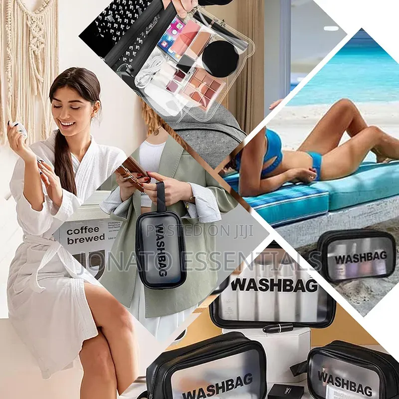 3 Piece Transparent Travel Toiletry and Makeup Organizer Bag Set