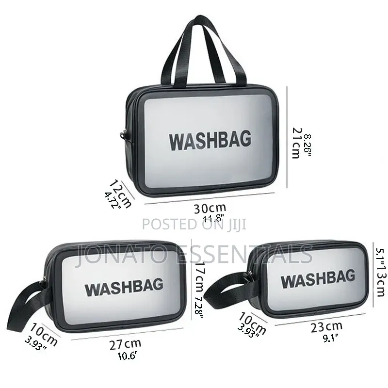 3 Piece Transparent Travel Toiletry and Makeup Organizer Bag Set
