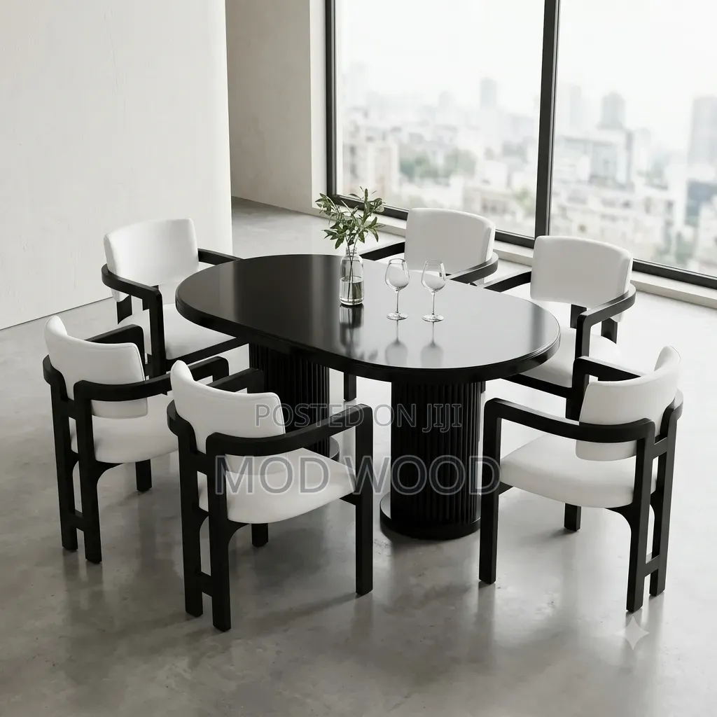 Contemporary Black Oval Six-Seater Dining Set