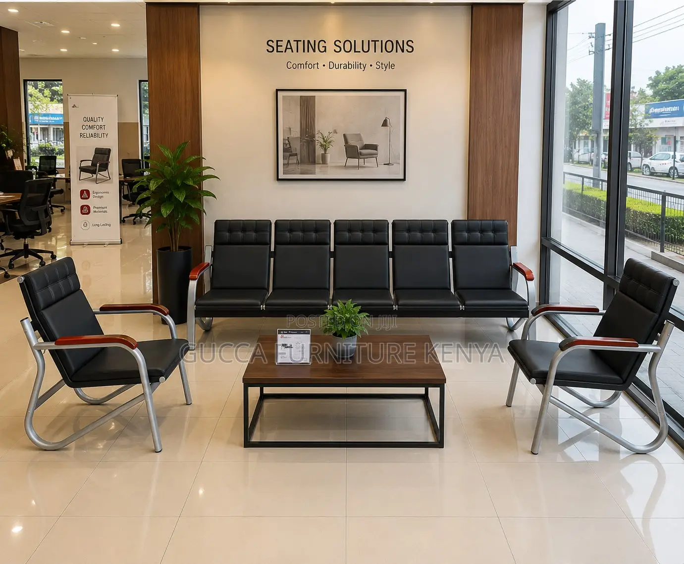 5-Seater Leather Visitor's Office Sofa