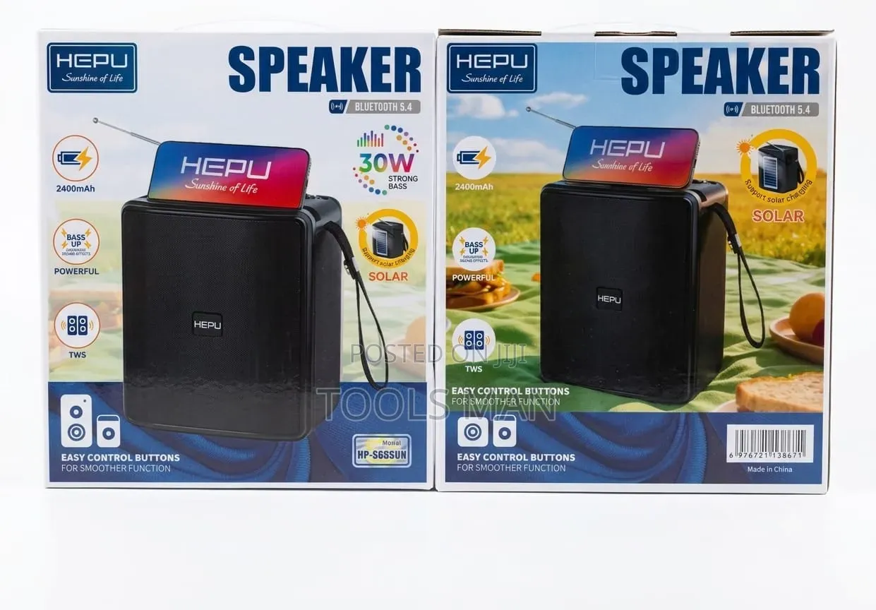HEPU 30W Solar Bluetooth Speaker HP-S65SUN - Strong Bass 2400mAh.