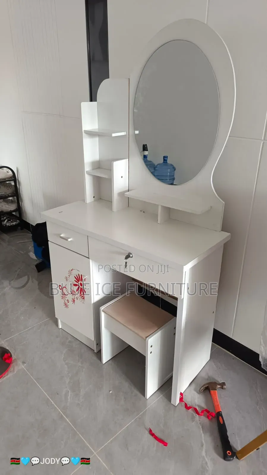 Modern White Dressing Table With Mirror and Stool