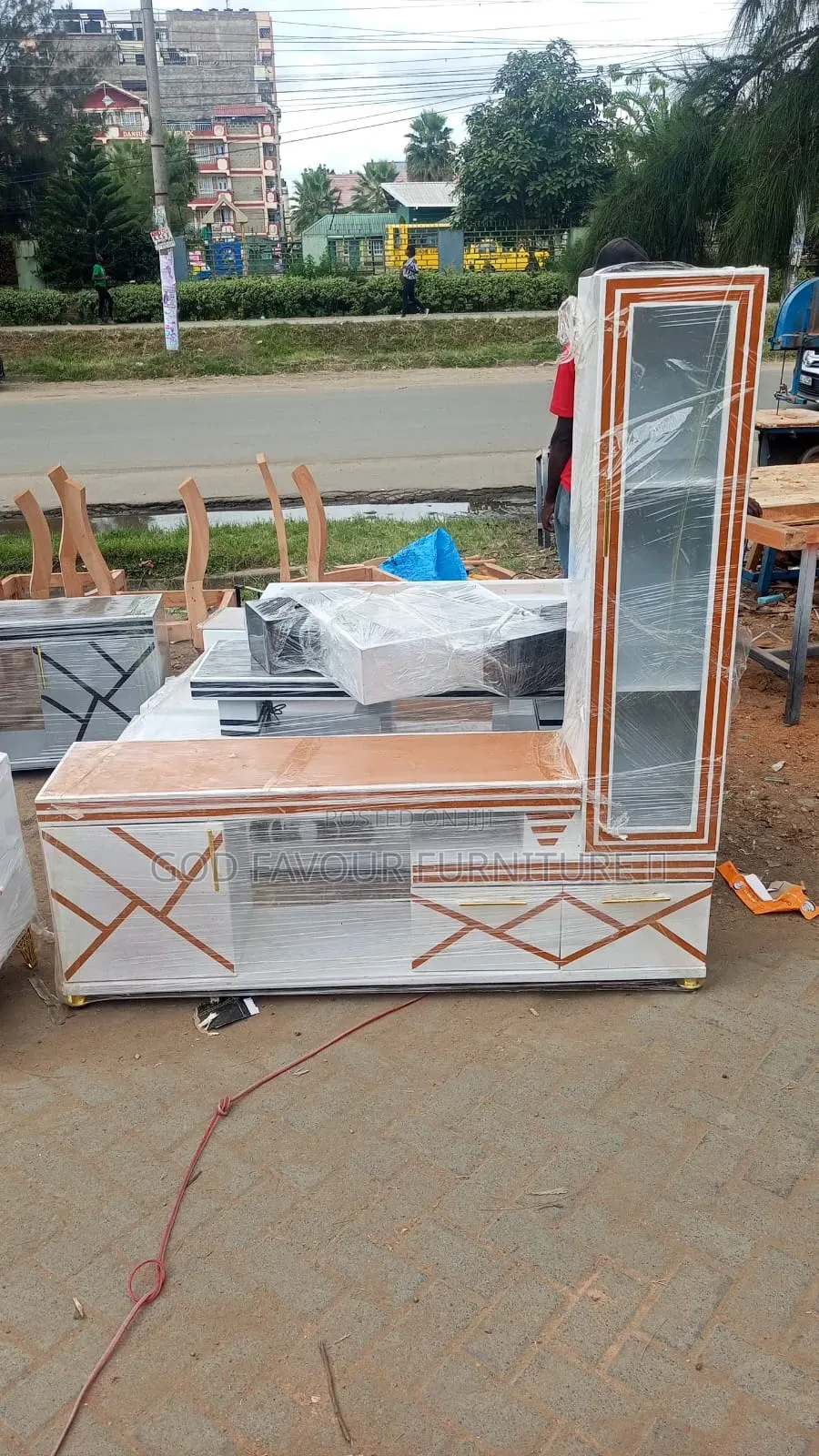 Modern TV Stand White and Gold