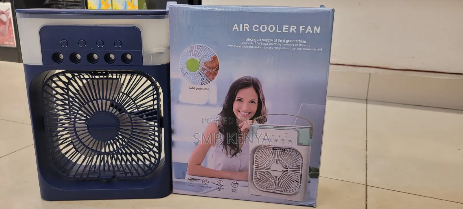 Portable 3-in-1 Mini Air Cooler Fan With Humidifier – Blue