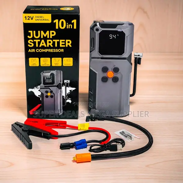 Smart Display 10-in-1 Car Jump Starter Digital Air Compressor Inflator