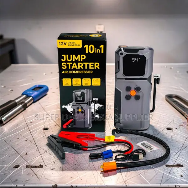 Compact Design 10-in-1 Jump Starter Digital Air Compressor Inflator