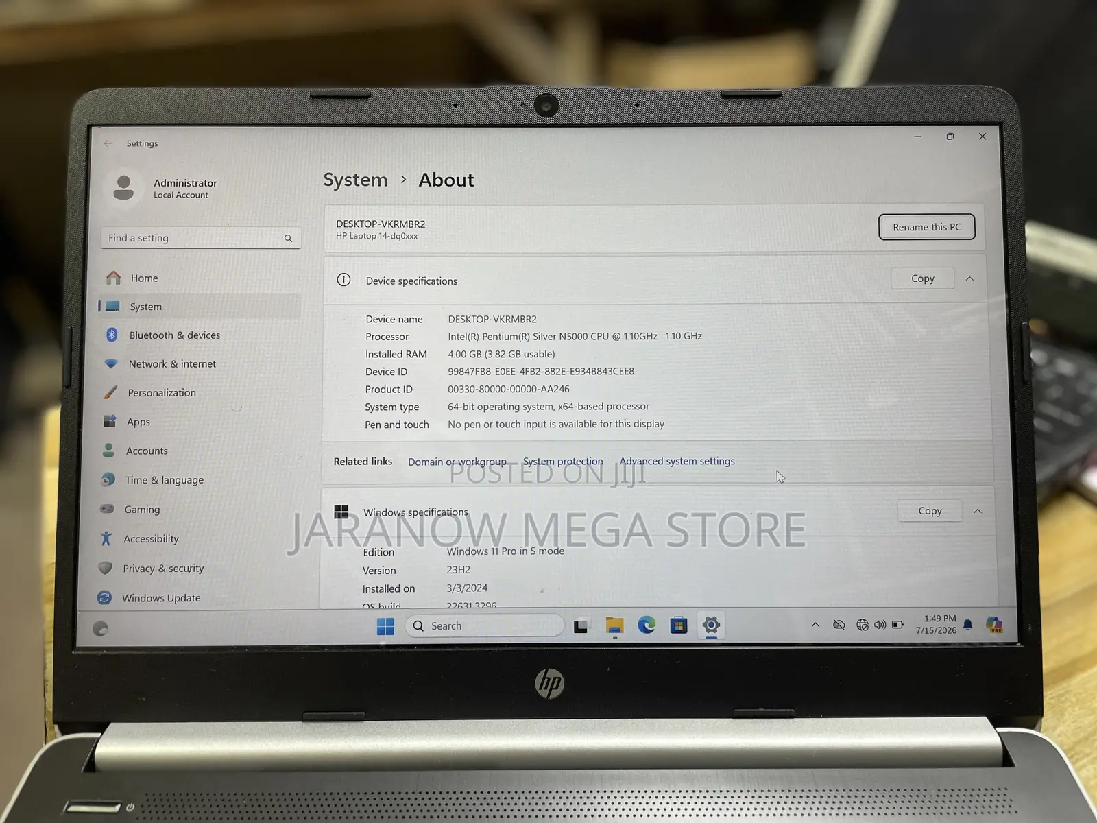 Laptop HP 14-dq1025cl 4GB Intel Pentium eMMC 60GB