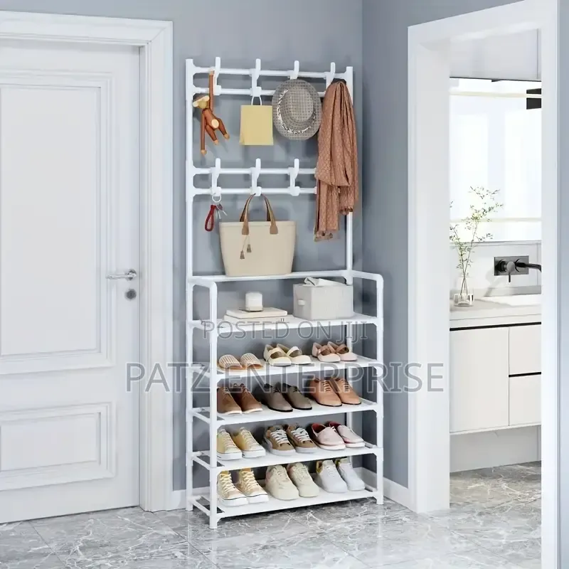 Multifunctional 5 Tier Shoe Rack Organizer + Rack With 8 Hooks