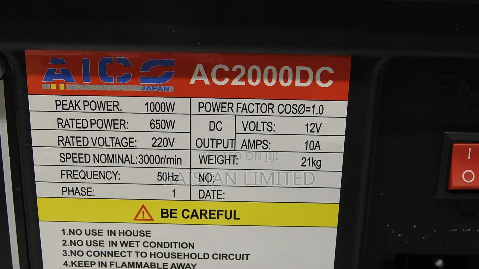 AICO 650W Rated Petrol Generator With 12V Battery Charging Output