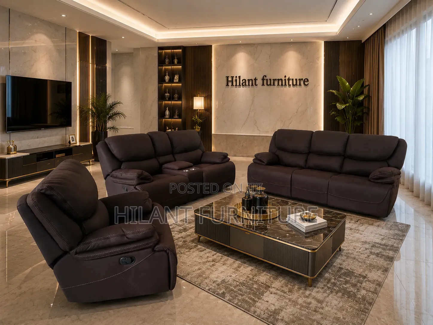Chocolate King-Size Six-Seater Recliner Sofa