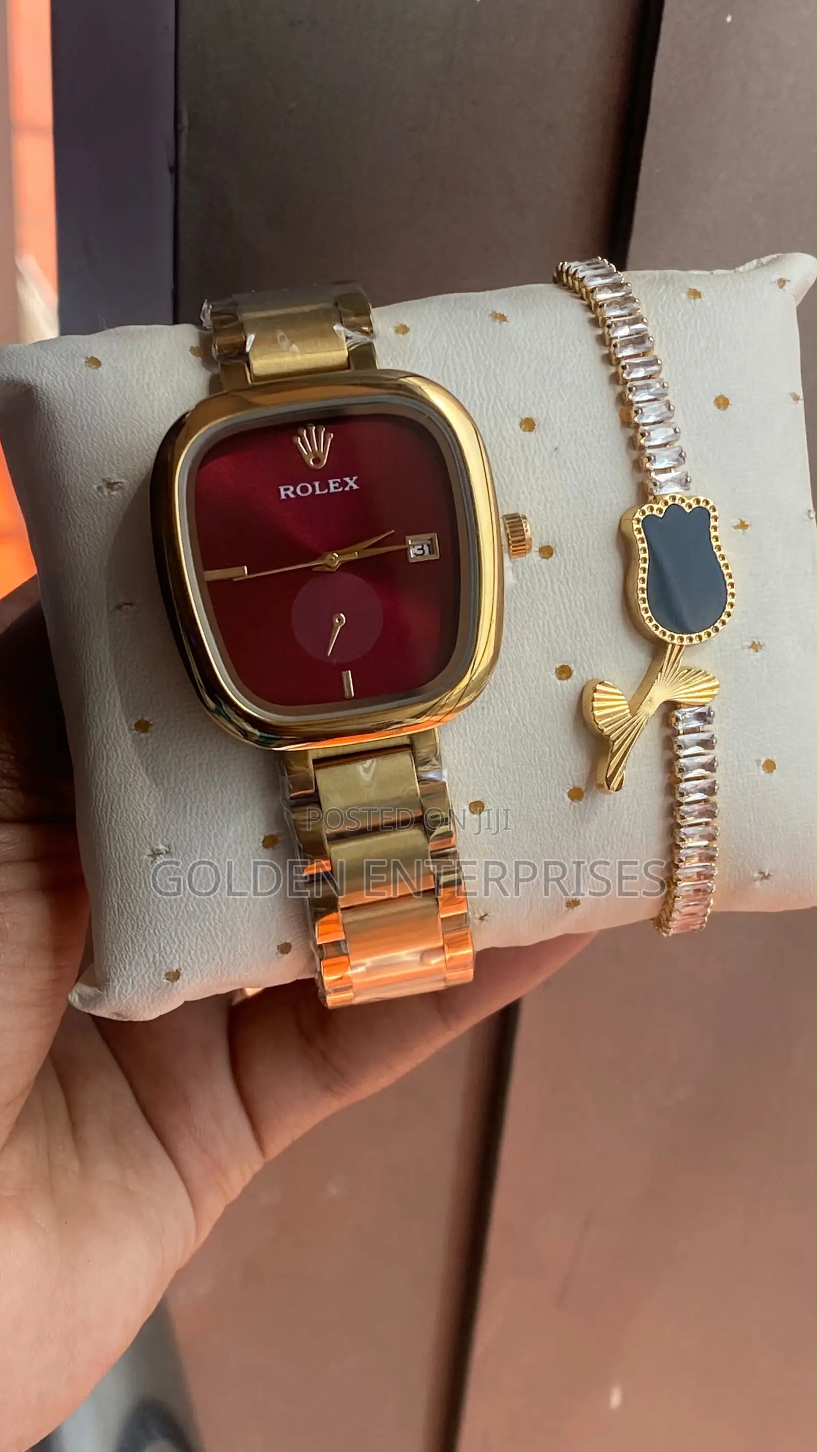 Rolex Gold Maroon Modern Luxury Watch Bracelet Duo