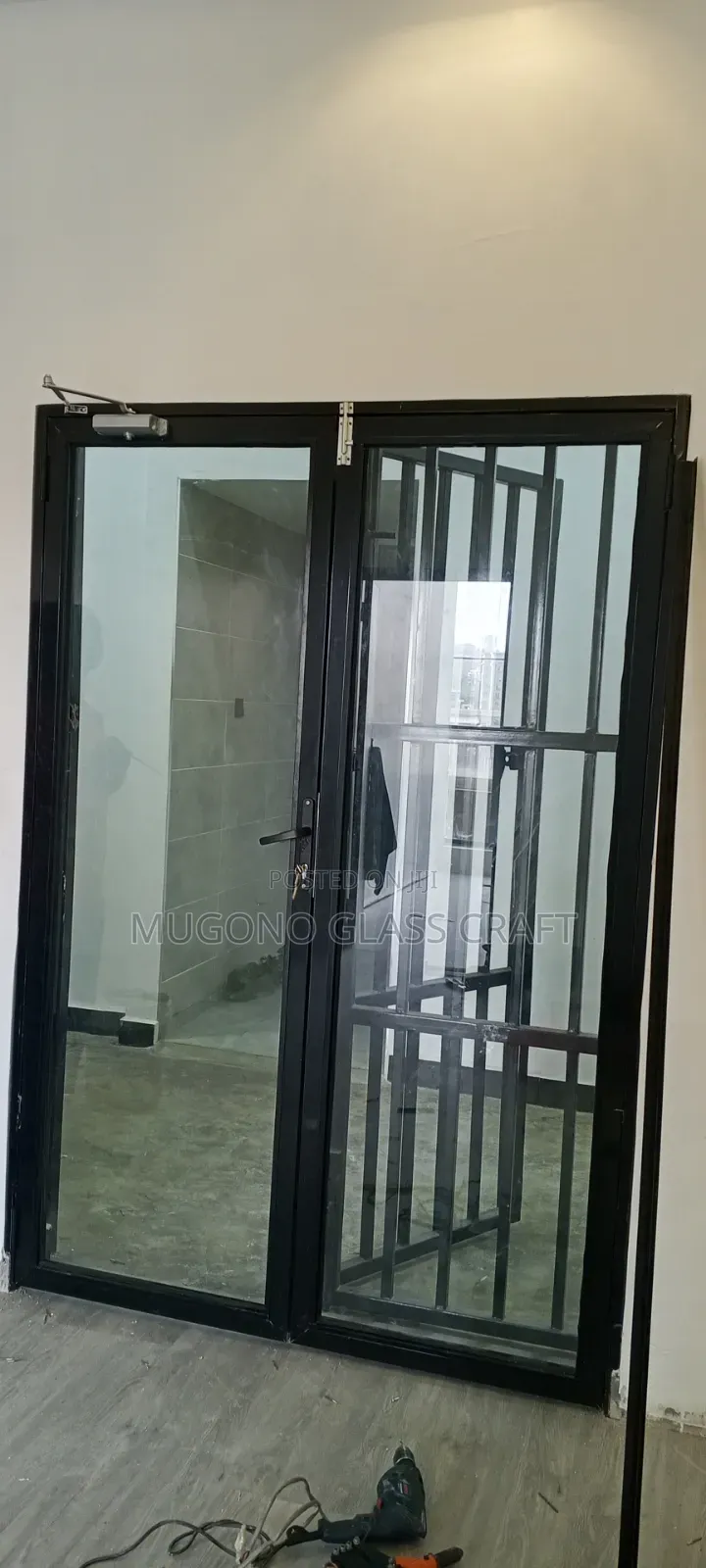Aluminium Double Door Complete With Glass and Door Closer