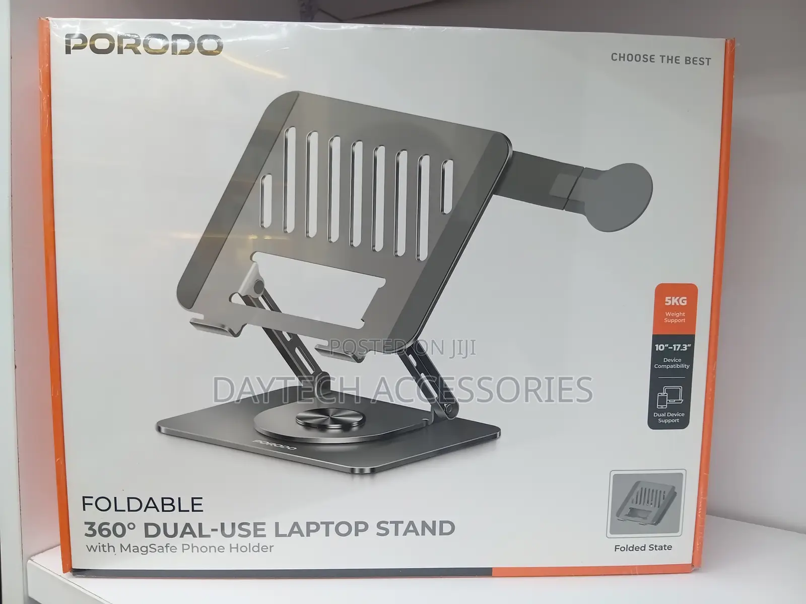 Porodo Foldable 360° Dual-Use Laptop Stand With MagSafe Phone Holder.