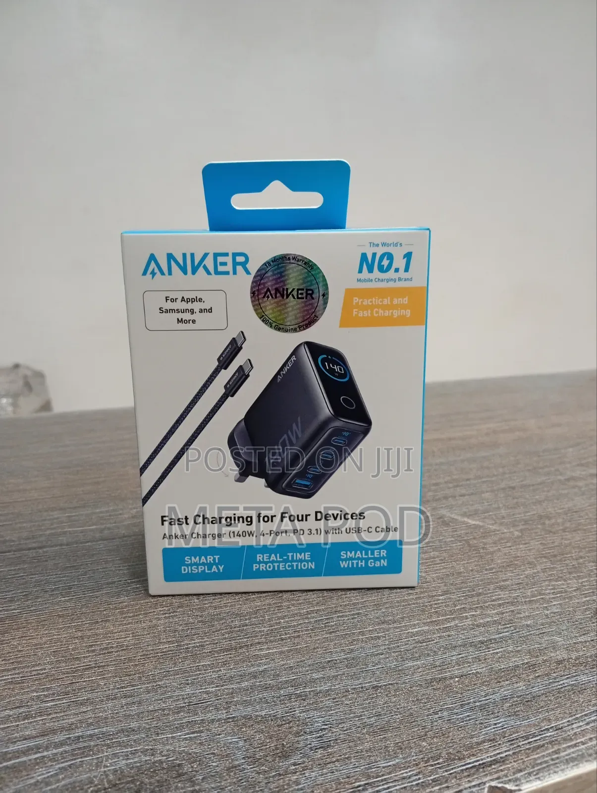 Anker Charger ( 140W, 4-Port,PD 3.1) With USB-C Cable
