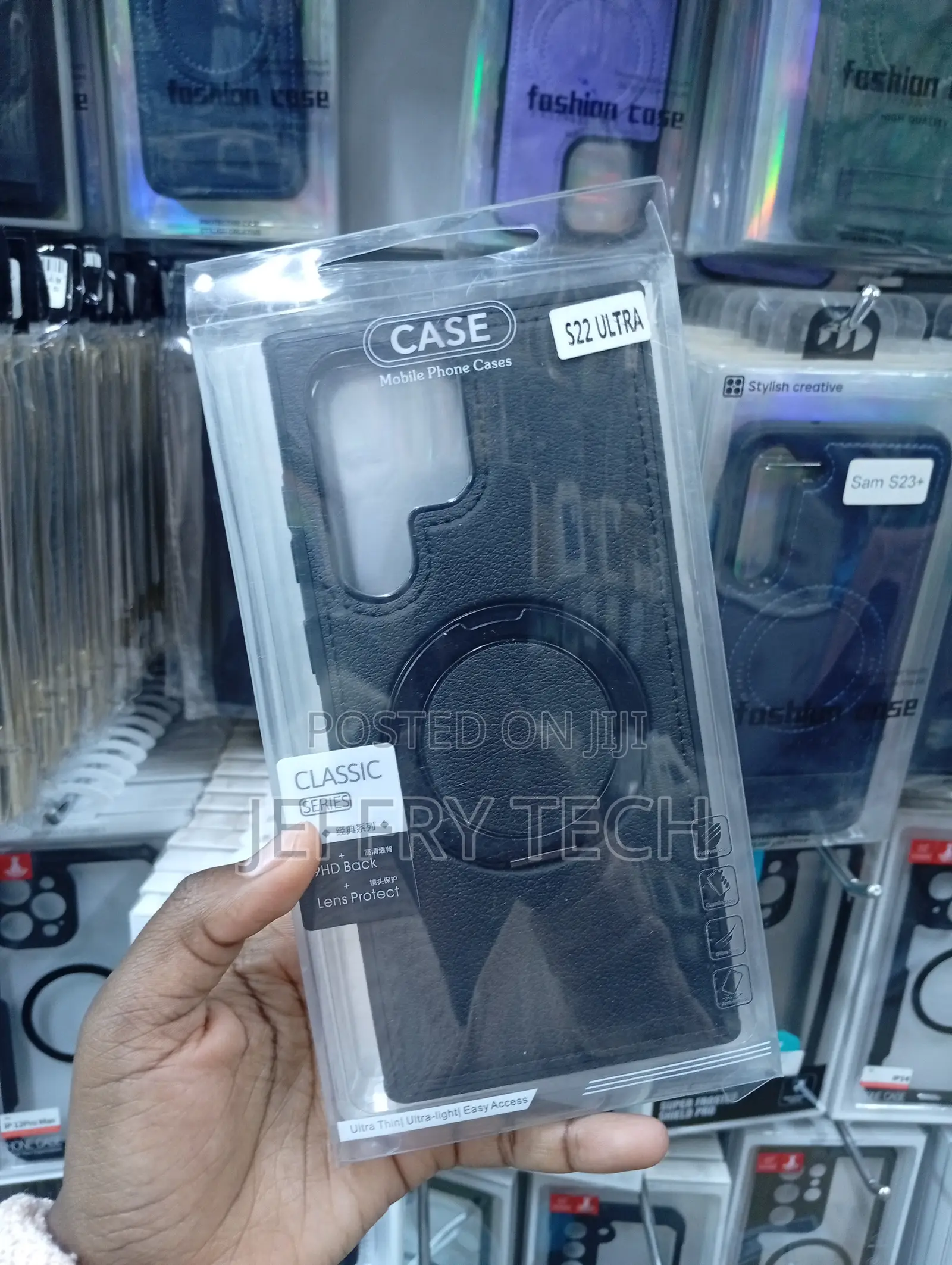 Samsung Galaxy S22 Ultra Black Faux Leather Texture Casing
