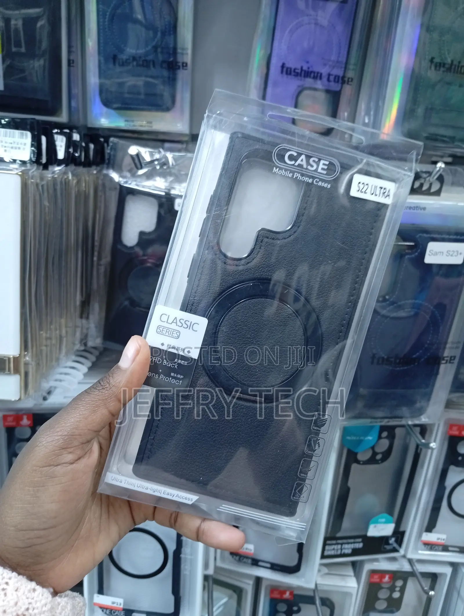 Samsung Galaxy S22 Ultra Black Faux Leather Texture Casing