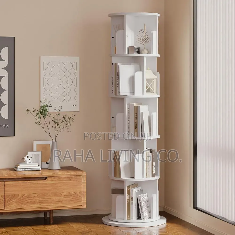 5 Tier 360° Rotating Bookshelf Organizer With Wheels