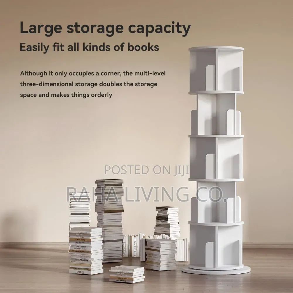 5 Tier 360° Rotating Bookshelf Organizer With Wheels