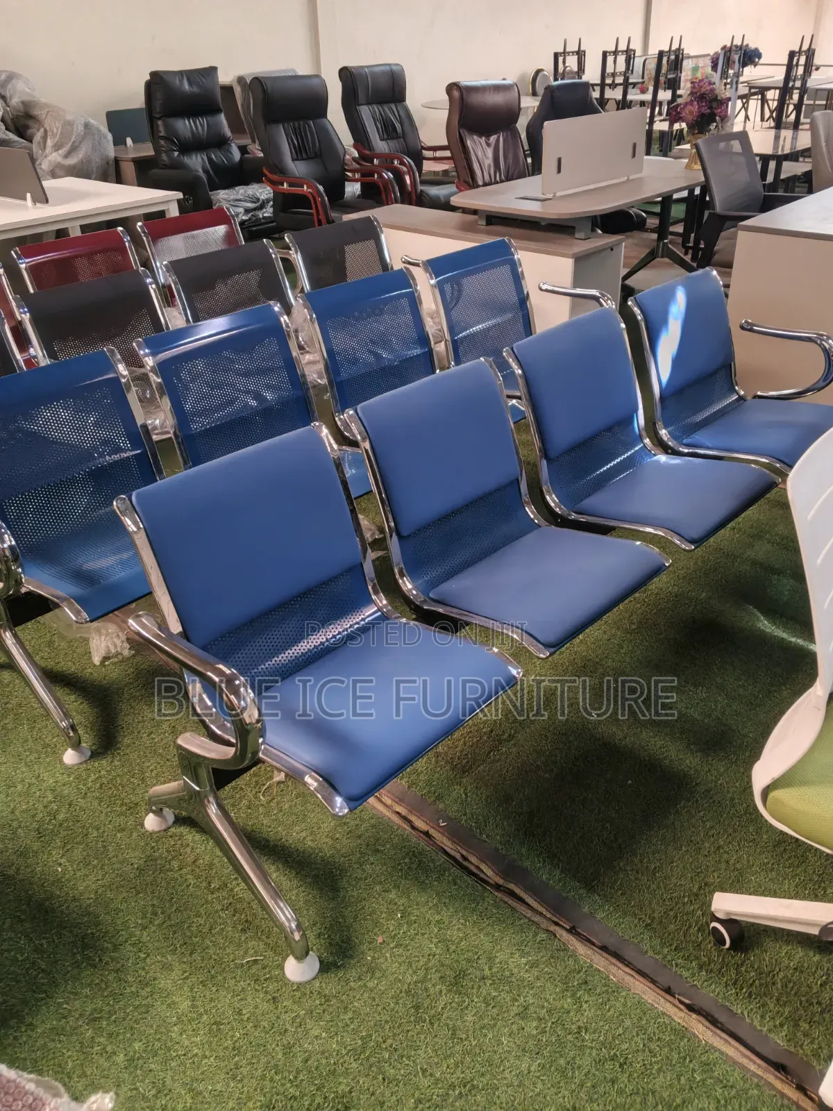 Blue Office Waiting Bench Chair
