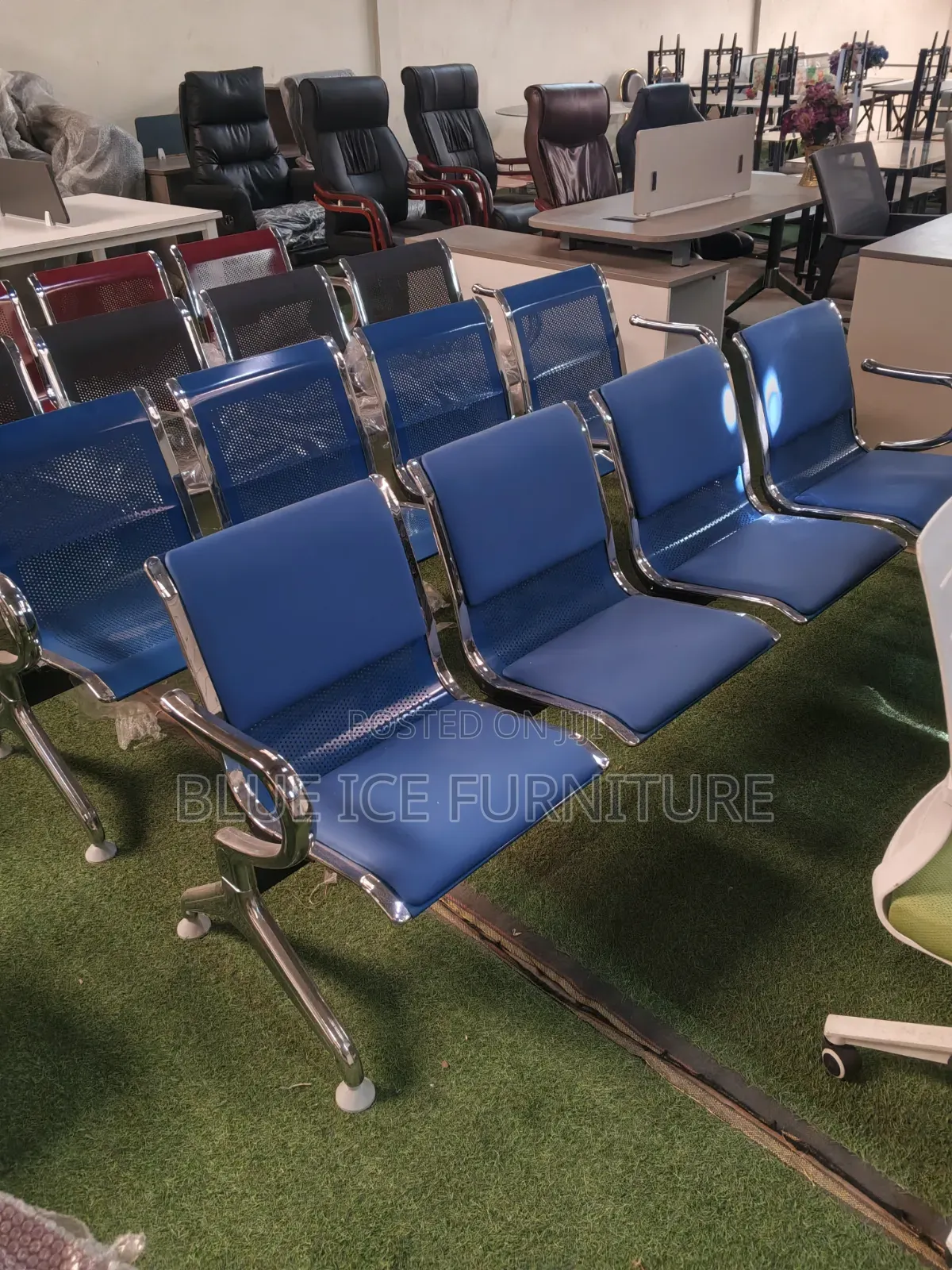 Blue Office Waiting Bench Chair