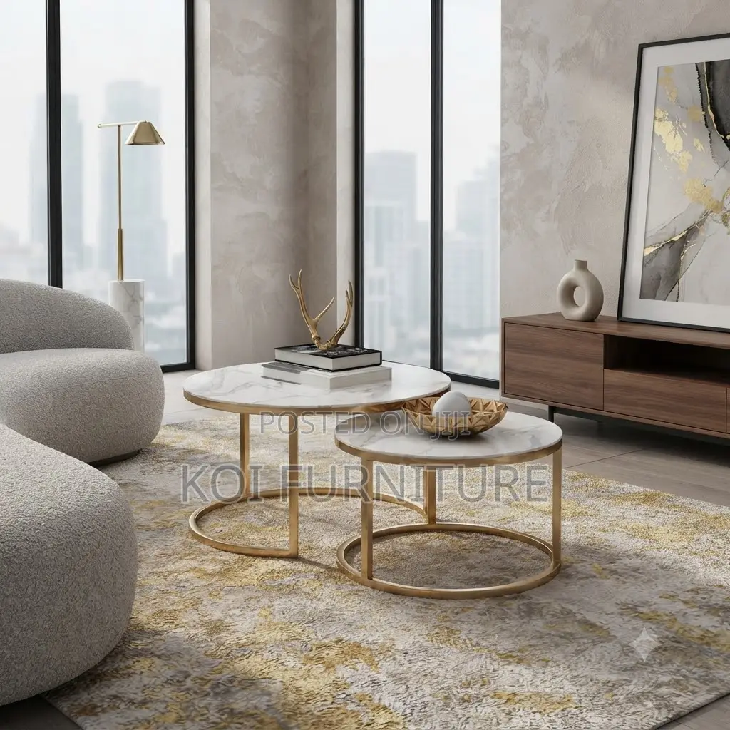 Coffee Table; Round Home Living Room Marble Coffee Table