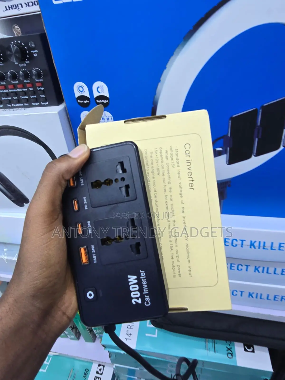 12V Car Power Inverter 200W With Dual AC USB Charging