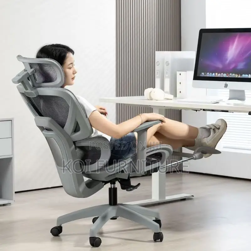 Office Chairs; White Orthopedic Executive Chair With Footrest