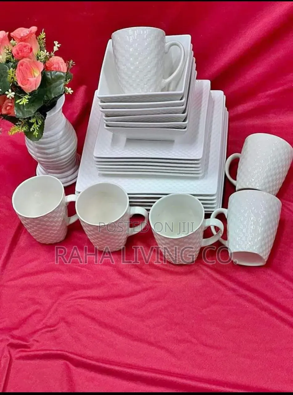 24pc Ceramic Square Dinner Set | Plates Bowls Cups
