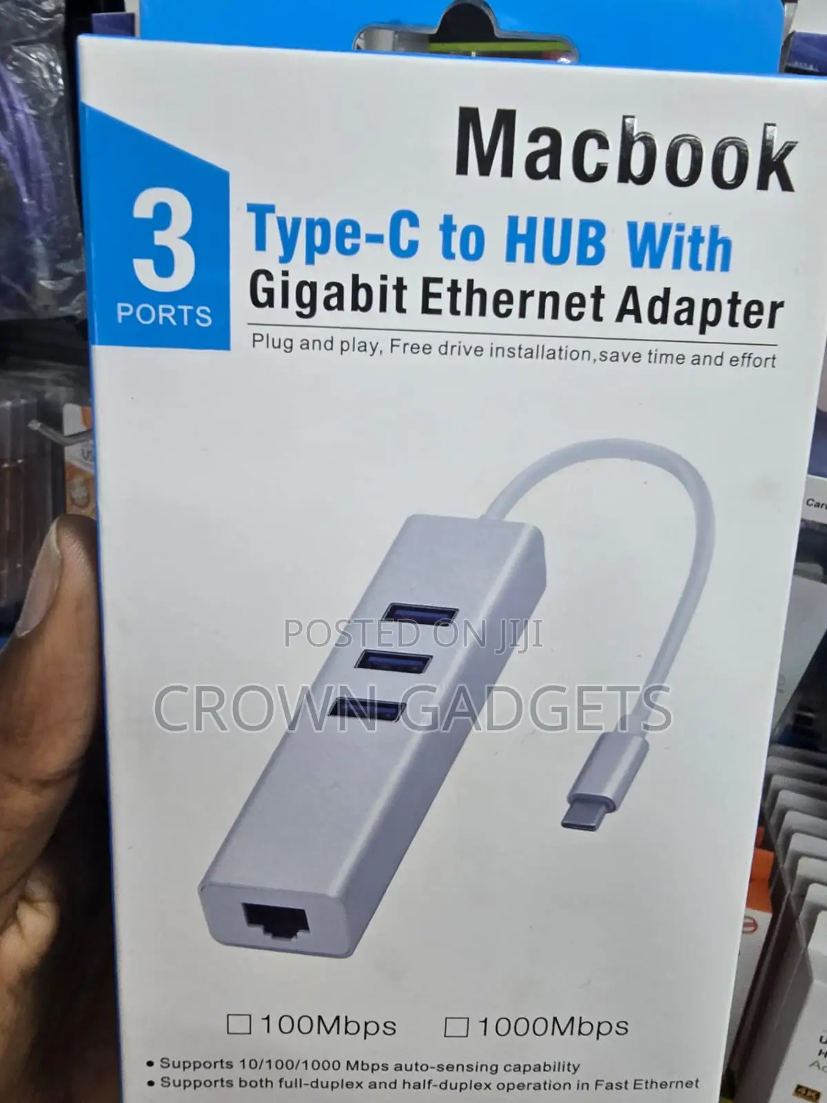 USB-C to Ethernet Adapter With 3 USB Ports for MacBook