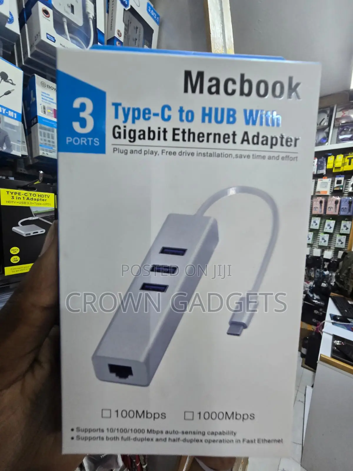 USB-C to Ethernet Adapter With 3 USB Ports for MacBook
