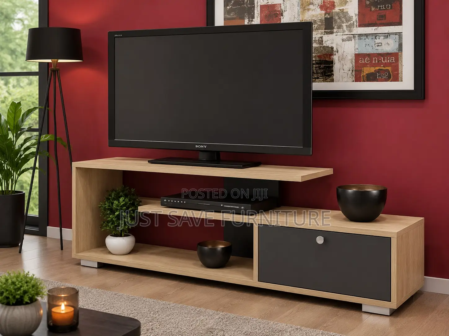 Modern 4FT Wooden TV Stand Entertainment Unit – Oak Charcoal Grey