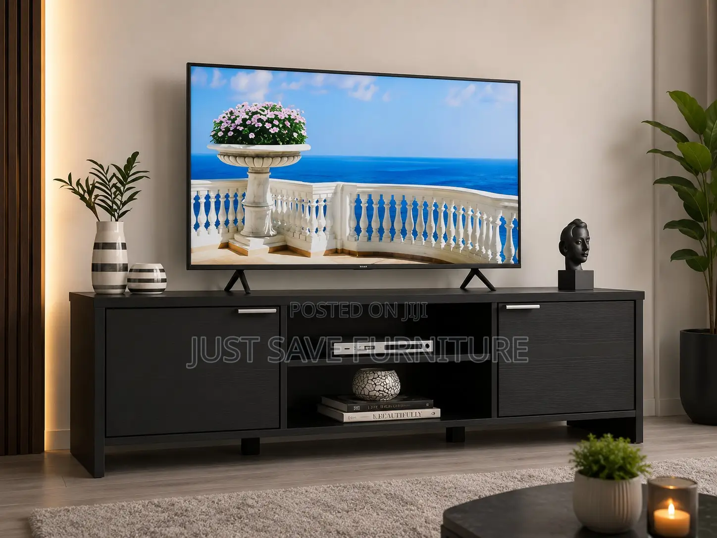 Modern 5FT Black TV Stand With Storage Cabinets
