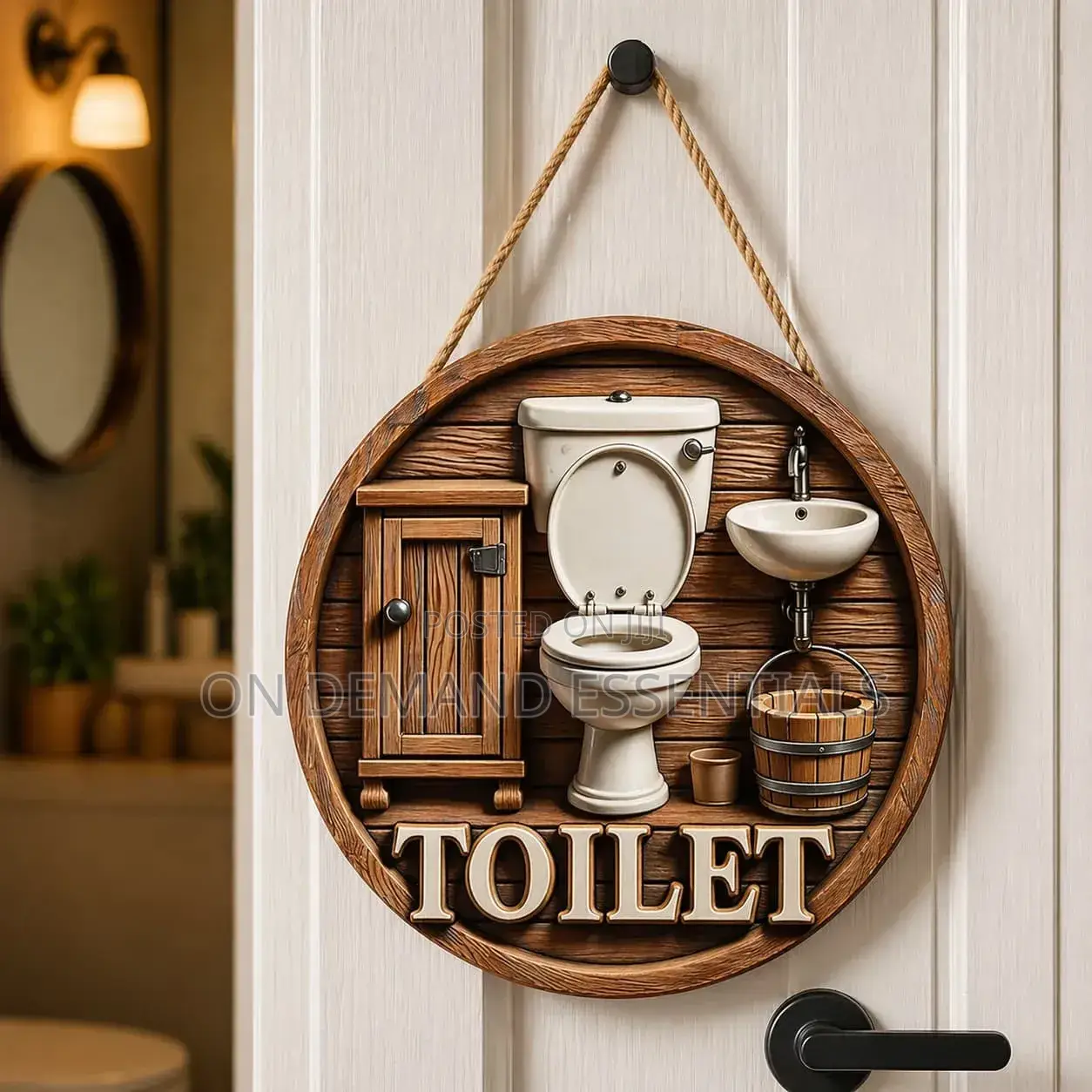 2D Flat Wooden Bathroom Hanging Decor Sign