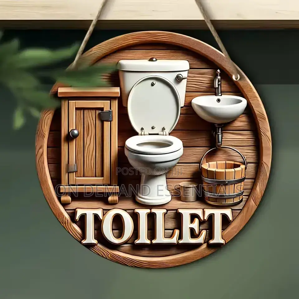 2D Flat Wooden Bathroom Hanging Decor Sign