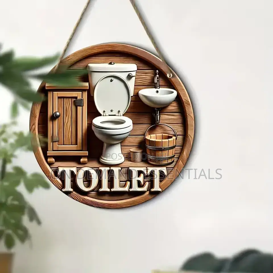 2D Flat Wooden Bathroom Hanging Decor Sign