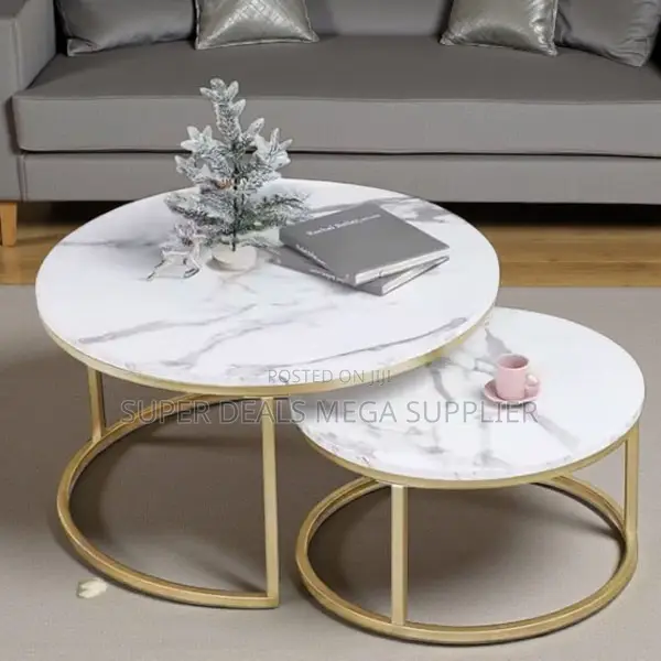 Marble Nesting Coffee Table Set With Heavy Duty Metal Legs