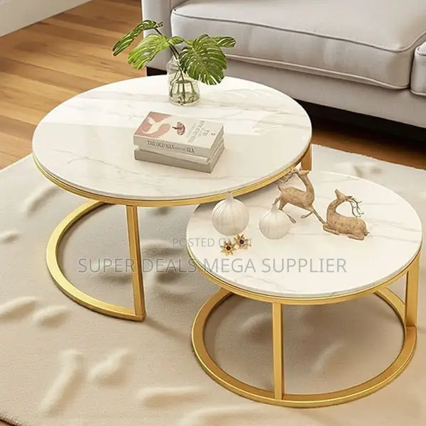 Marble Nesting Coffee Table Set With Heavy Duty Metal Legs
