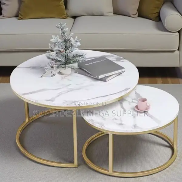 Marble Nesting Coffee Table With Elegant Metal Support Frame