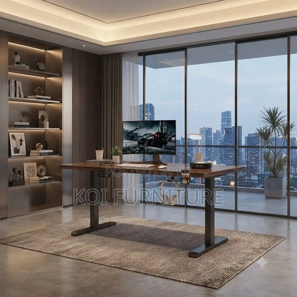 Office Desk; 1.4 Meters Black-Colored Adjustable Electric Office Desk