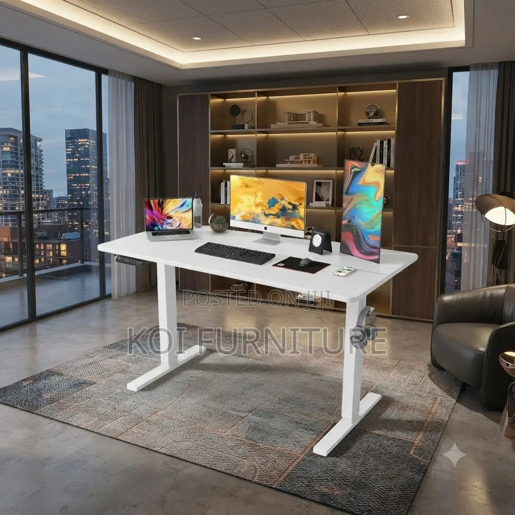 Office Desk; 1.4 Meters Black-Colored Adjustable Electric Office Desk