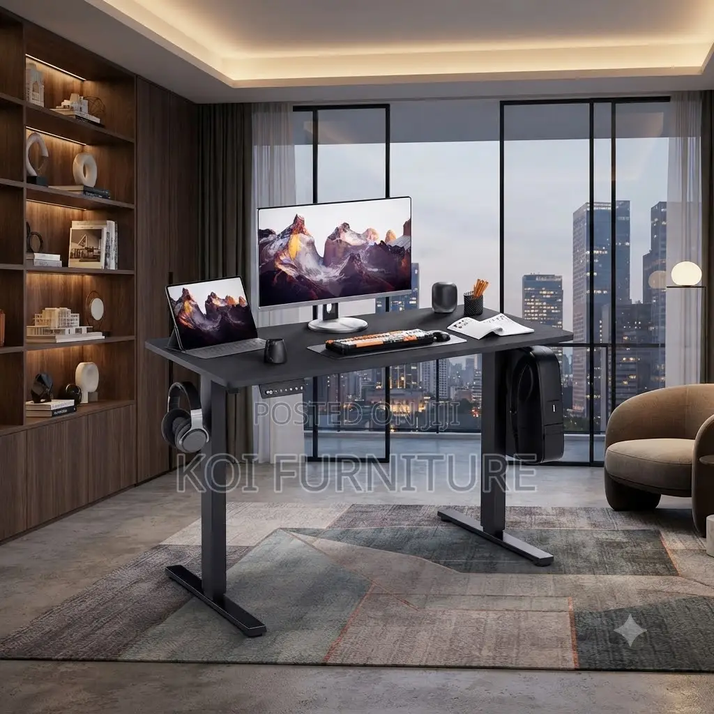 Office Desk; 1.4 Meters Black-Colored Adjustable Electric Office Desk