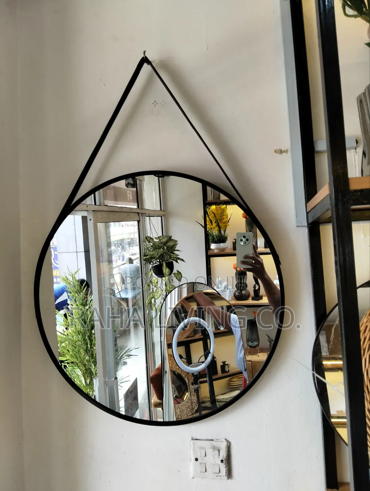 Nordic Round Wall Mirror With Leather Strap | 60cm | 2 Colours